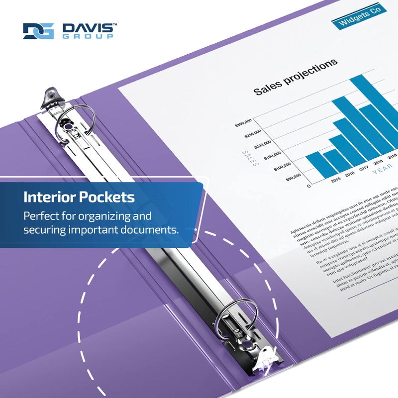 Davis Group مجلدات Easyview Premium ذات 3 حلقات مع أغطية شفافة وحلقات دائرية، مجلدات للمدرسة أو المكتب، 1 بوصة، عبوة من 6 قطع، أرجواني - Image 5